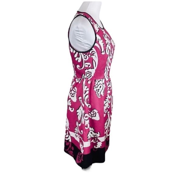 Crown & Ivy Hot Pink And Black Paisley Sleeveless Fit And Flare Dress, Size 4 - Picture 3 of 4
